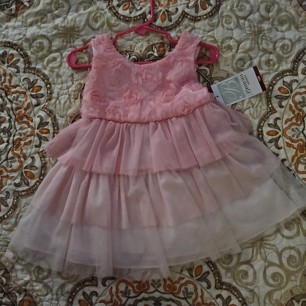 Bonnie Jean Pink Floral Tiered Tulle Dress